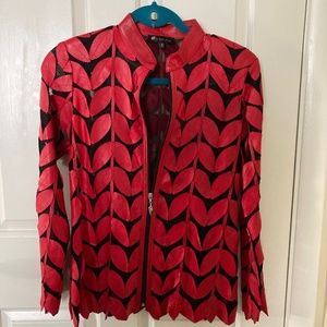 Belgin Francis Classic Leaf Design Red Leather Jacket  .